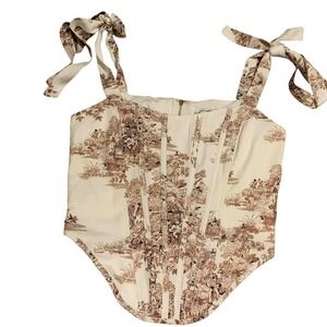 Fashion Nova Something Special Corset‎ Top Ivory Toile Tie Strap Bone Festival